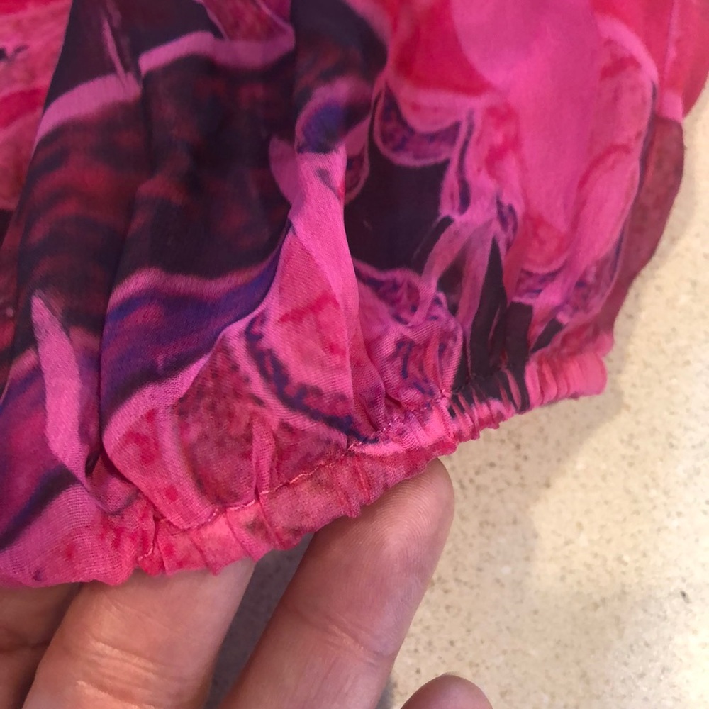 VTG BODY CENTRAL COLD SHOULDER SHORT SLEEVE ABSTRACT PRINT BLOUSE PINK PURP SZ M - Picture 9 of 16